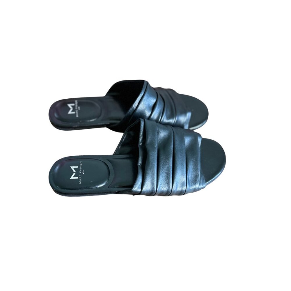 Marc Fisher LTD Oswin Faux Leather Slide Sandal (Women) – Black, Size 8.5